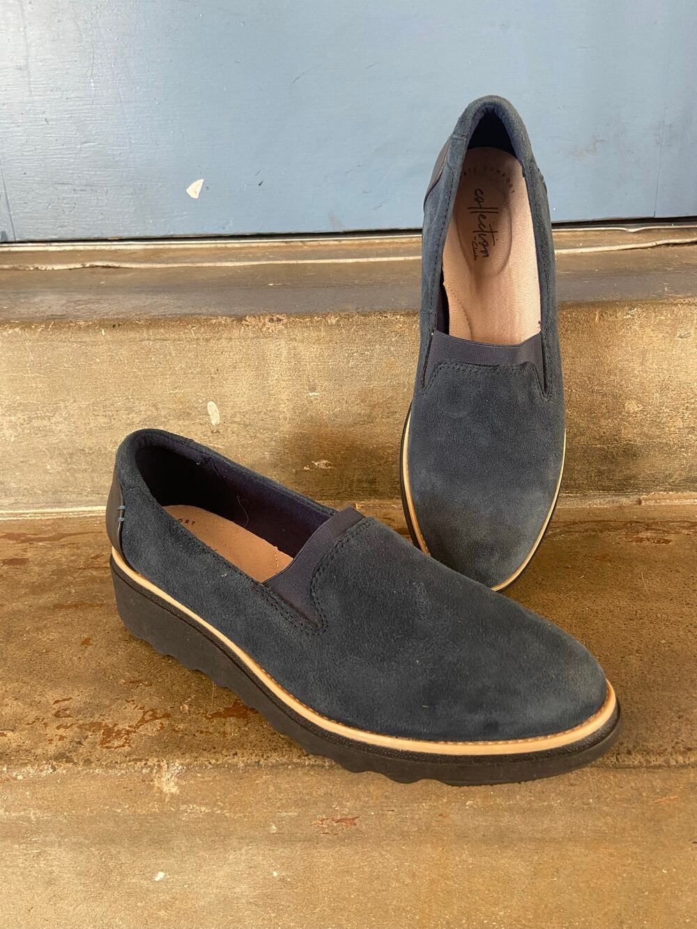 Clarks Sharon Dolly navy blue suede slip on loafer